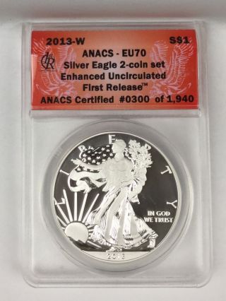 2013 - W $1 Enhanced 1 Oz Silver Eagle Anacs Eu 70 First Release photo