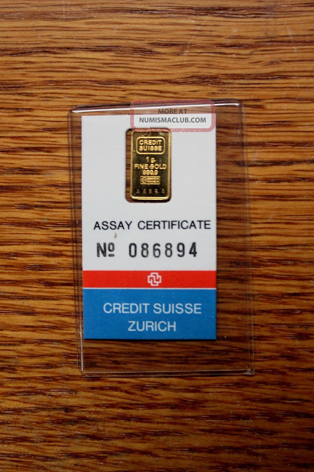 1 Gram Gold Bar Credit Suisse Zurich Valcambi 999 9 Gold On Assay Card