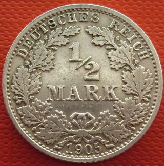 Old Antique Rare Germany 1/2 Mark 1905 A Berlin Silver Empire Wilhelm Ii (ind03) photo