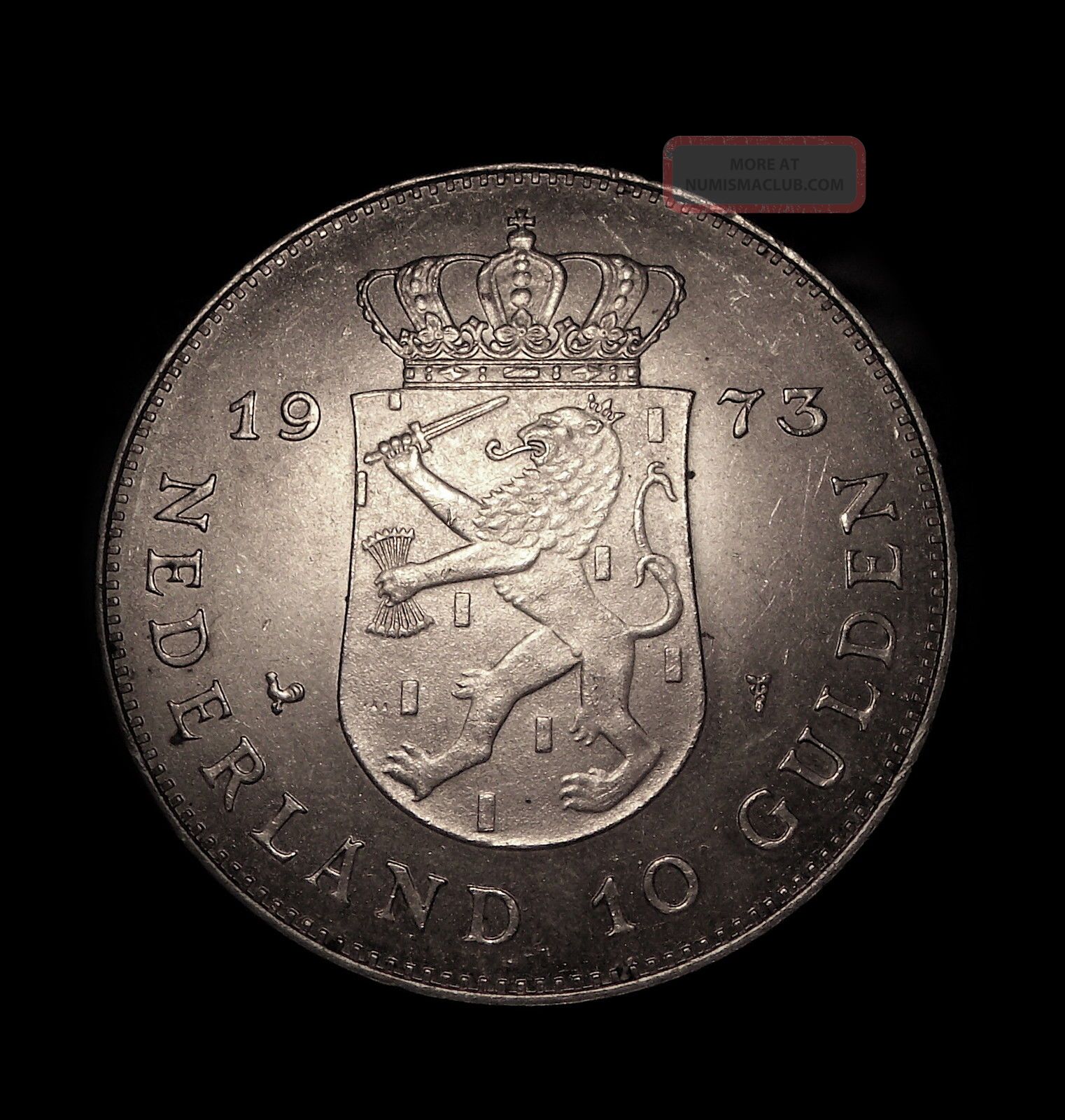 1973 Netherlands 10 Gulden Silver Crown Unc Silver Coin