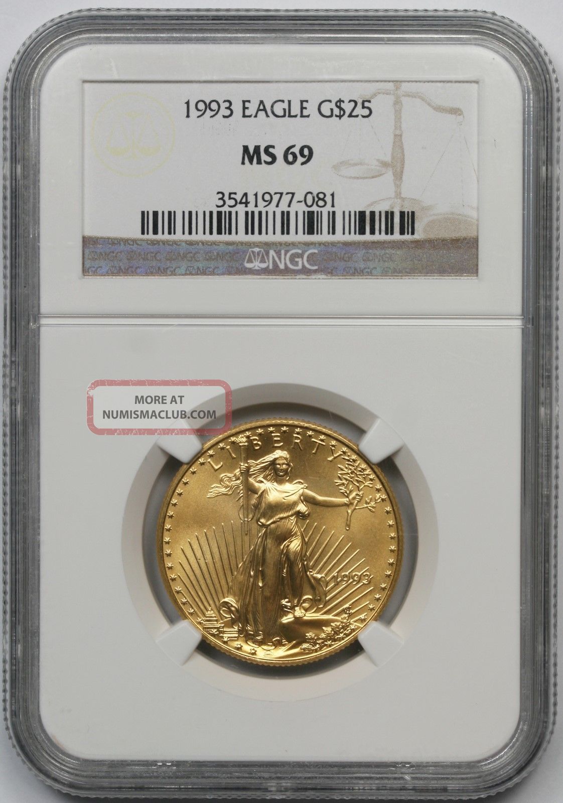 1993 American Gold Eagle $25 Half - Ounce Ms 69 Ngc 1/2 Oz Gold photo