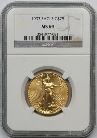 1993 American Gold Eagle $25 Half - Ounce Ms 69 Ngc 1/2 Oz photo