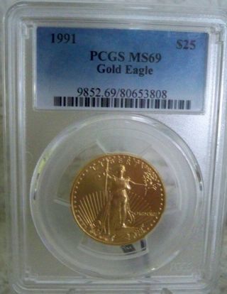 1991 American $25 Gold Eagle 1/2 Oz Graded Ms69 By Pcgs photo