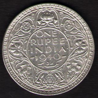 British India - 1940 - George Vi One Rupee Silver Coin Ex - Rare photo