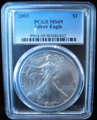 2003 Pcgs Ms69 American Eagle Walking Liberty Silver Dollar Coin (bc170) photo