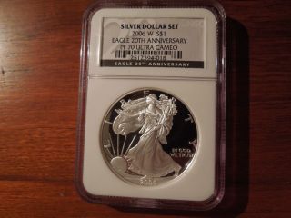 2006 W Proof Silver Eagle,  20th Anniversary,  Ngc Certified Pf 70 Ultra Cameo photo