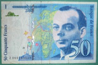 France 50 Francs Note From 1993,  P 157 B,  Saint - Exupery photo