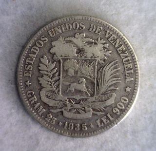 Venezuela 5 Bolivares 1935 Very Fine Silver (stock 0338) photo
