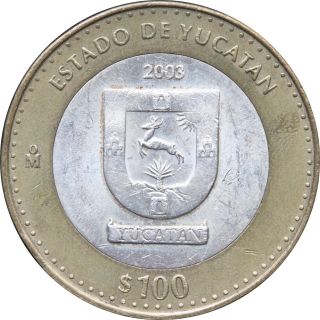 Mexico 100 Pesos 2003 Yucatan,  States Series.  925 Silver Center.  Bimetallic. photo