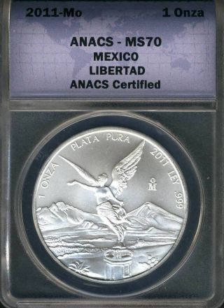 Mexico Libertad 2011 Certified Anacs - M Bu Silver Coin 1 Oz (stock 0601) photo