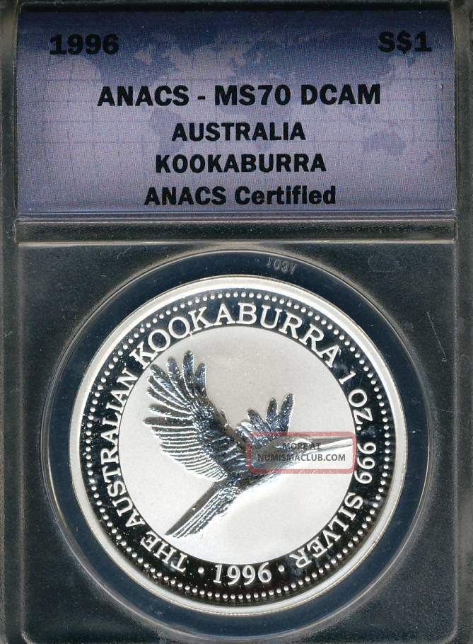 Australia Kookaburra 1996 Certified Anacs Ms70 Dcam Silver (stock 0602)