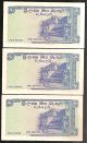 Srilanka (ceylon) 1 Rupees Note,  1960 - 08 - 18,  3 Consecutive Unc Note With Stains. Asia photo 1