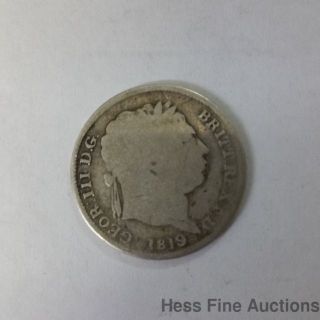 1819 George Iii Solid Silver British Coin 1 Shelling United Kingdom photo