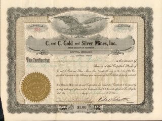 1916 C & C Gold And Silver Mines Calif I/u Stock Certificate 4000 Shares Inyo B photo