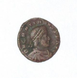 Ancient Roman Bronze Coin—emperor Gratian I—ad 375 - 383—christogram Reverse photo