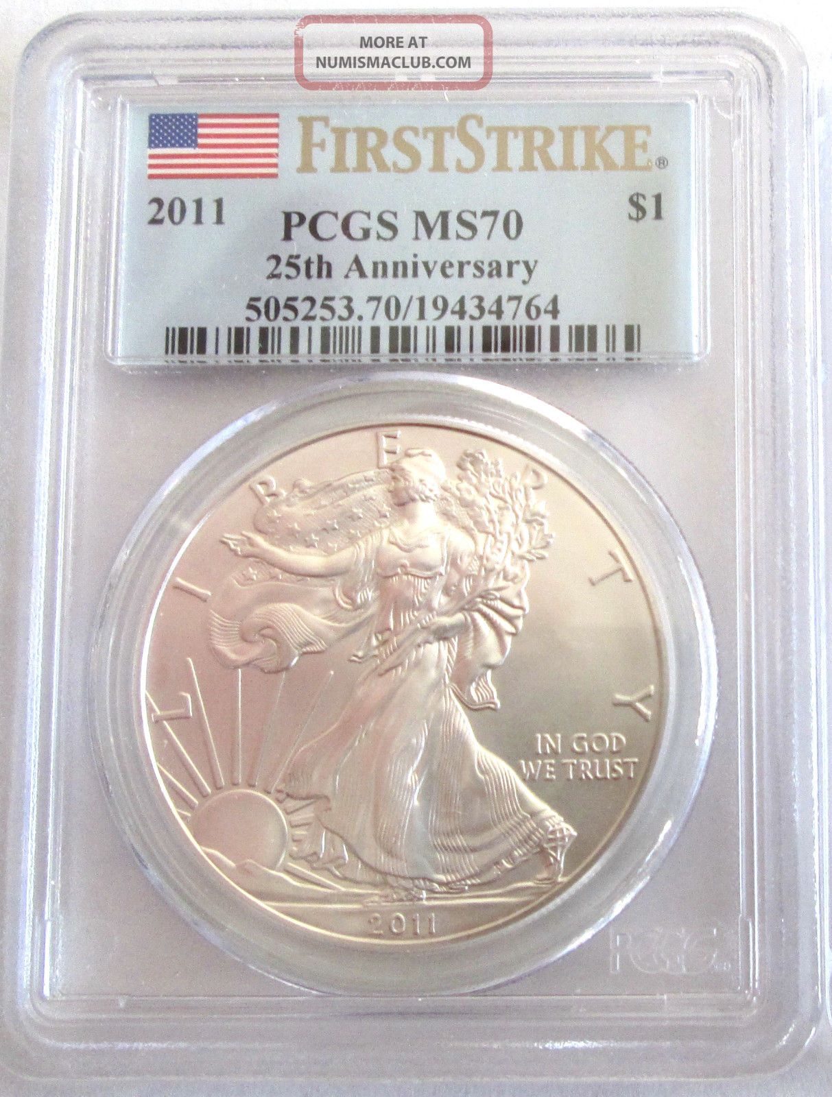 One 2011 Pcgs Ms 70 Silver Eagle - 25th Anniversary - (20 Available) - Coins photo