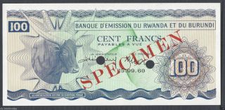 Burundi 100 Francs 15 - 9 - 1960 P5s Specimen N2 Uncirculated photo