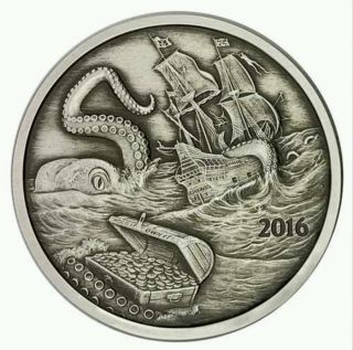 1 Oz Silver Coin Kraken 2016 Finding Silverbug Island Antique Only 2000 Minted photo