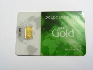 1 Gram Gold Bar 999.  9 Pure With Certificate From Nadir Metal photo