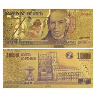Mexico Gold Banknote 1000 Pesos 24k Gold Plated Note Uncirculated In Pvc Frame photo