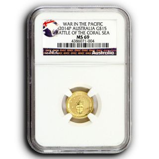 2014 P Australia 1/10th Oz Gold Coin War In Pacific Battle Of Coral Sea Ngc Ms69 photo