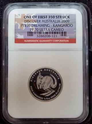 2009 - P Discover Austrlia $50 1/2oz.  9995 Platinum Coin Kangaroo Ngc Pf70 Uc photo