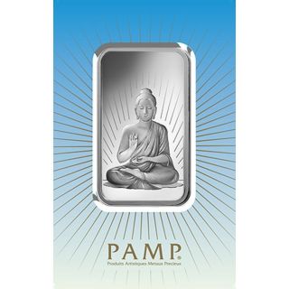 1 Ounce Pure.  9999 Silver Buddha Pamp Suisse Bar $9.  99 photo
