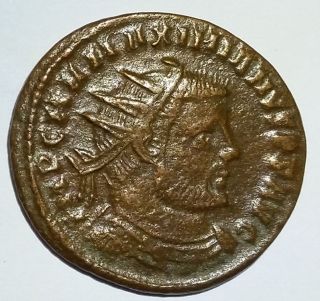 Ancient Roman Bronze Coin Maximianus 286 - 305 Ad Maximianus Receiving Victory photo
