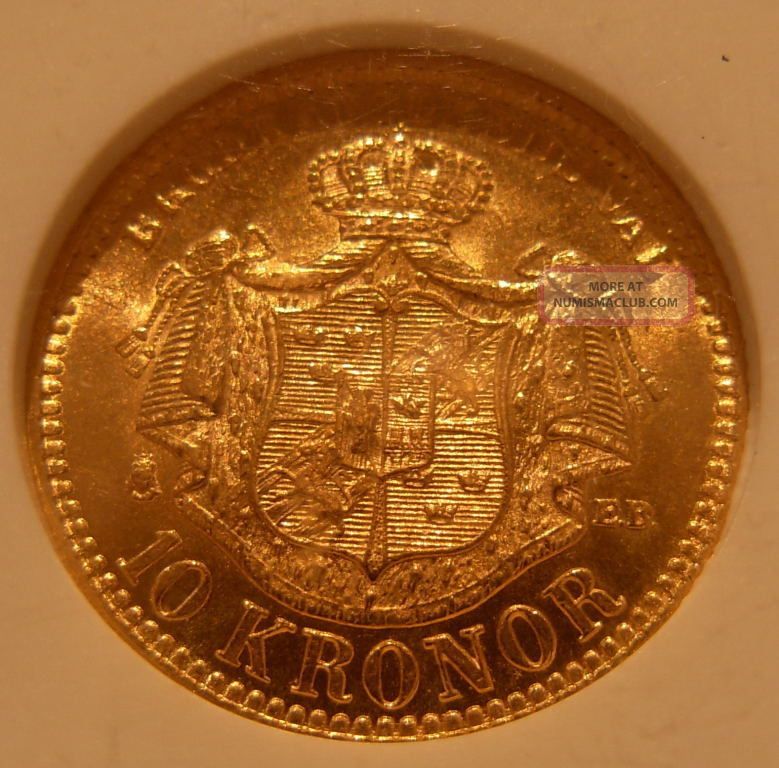 Sweden 1901 Eb Gold 10 Kronor Ngc Ms - 65