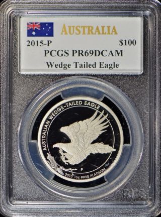 2015 - P $100 Australia Wedge Tailed Eagle 1oz.  Platinum Pcgs Pr69 Dcam photo