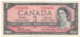 $2 1954 Canadian (beattie / Rasminsky) Bank Of Canada Note / Bill photo