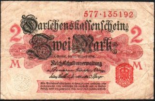 2 Mark 1914 Reichsbanknote - Series: 577 - 135192 - 
