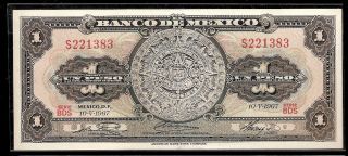 1967 Mexico $1 Peso Mexican Pesos Bill; Aztec Calendar Note Billete De Azteca photo