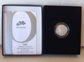 2007 W American Eagle Platinum Uncirculated Burnished Dye $25 Coin 1/4 Oz C.  O.  A. photo