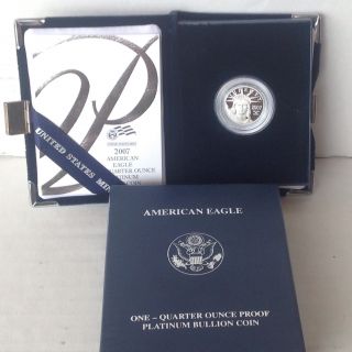 2007 W American Eagle Platinum Proof Coin $25 1/4 Oz Box & C.  O.  A. photo