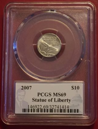 2007 - P Statue Of Liberty $10 Platinum (pcgs Ms69) photo
