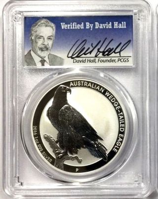 2016 - P Australia $1 1oz Wedge Tailed Silver Eagle Pcgs Ms70 Signed By David Hall photo