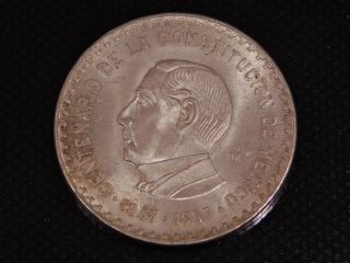Mexico 1957 10 Pesos Silver Dollar Size Coin photo