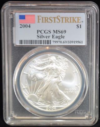 2004 Pcgs Ms69 First Strike American Eagle Walking Liberty Silver Dollar (bc209) photo