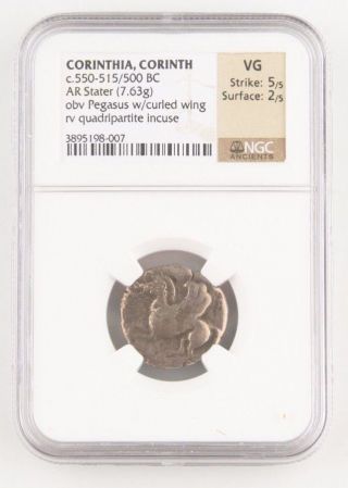 550 - 500 Bc Corinth Ar Stater Coin Vg Ngc Pegasus Quadripartite Corinthia S - 1860 photo