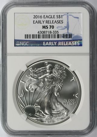 2016 Silver American Eagle $1 Ngc Ms70 Early Release Blue Label photo