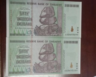 50 Trillion X2 100 Hundred Trillion Dollars Total Zimbabwe photo
