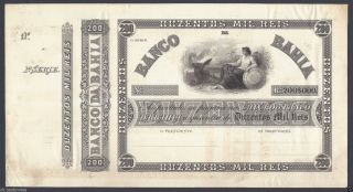 Brazil,  Banco Da Bahia 200 Mil Reis,  N (1860) Ps390s Die Proof On Card photo
