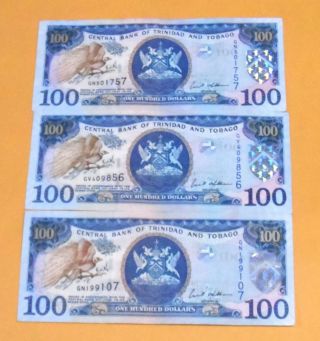 Three 2006 Trinidad And Tobago 100 Dollar Bills photo