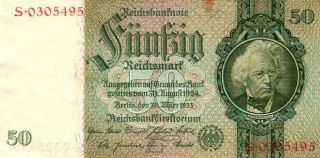 Xxx - Rare 50 Reichsmark Third Reich Nazi Banknote 1933 Good Cond photo