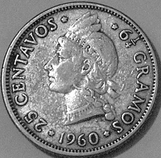 Dominican Republic 1960 Silver 25 Centavos - - - Scarce Date - - - photo