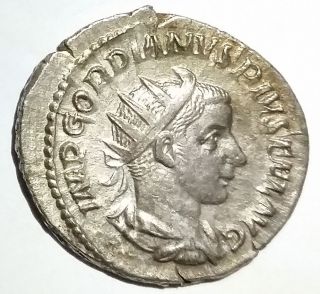 Ancient Roman Empire Silver Coin Gordian Iii 238 - 244 Ad Gordian Holding Spear photo