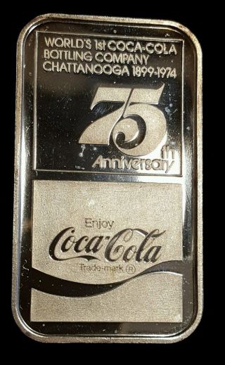 Vintage Coca Cola 75th Anniversary Silver Art Bar Chattanooga One Troy Oz 999 photo