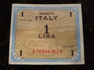World War Ii One (1) Lira Allied Military Currency photo