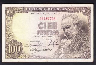 Spain 100 Pesetas 19 - 02 - 1946 F - Vf P.  131,  Banknote,  Circulated photo